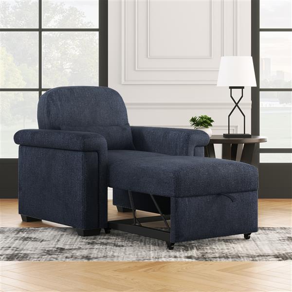 3 in 1 Convertible Sleeper Chair Sofa Bed Pull Out Couch Adjustable Chair with Pillow, Adjust Backrest into a Sofa, Lounger Chair, Single Bed or Living Room or Apartment, Dark Blue