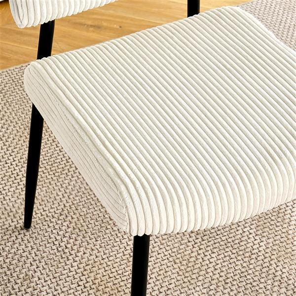 Modern Beige simple dining chair Fabric Upholstered Chairs home bedroom stool back dressing chair black metal legs(set of 2)