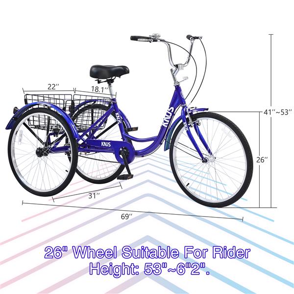 Adult Tricycle Trikes,3-Wheel Bikes,26 Inch Wheels Cruiser Bicycles with Large Shopping Basket for Women and Men