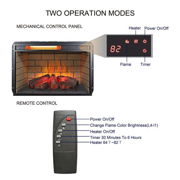 26 inch infrared quartz heater fireplace insert -woodlog version with brick