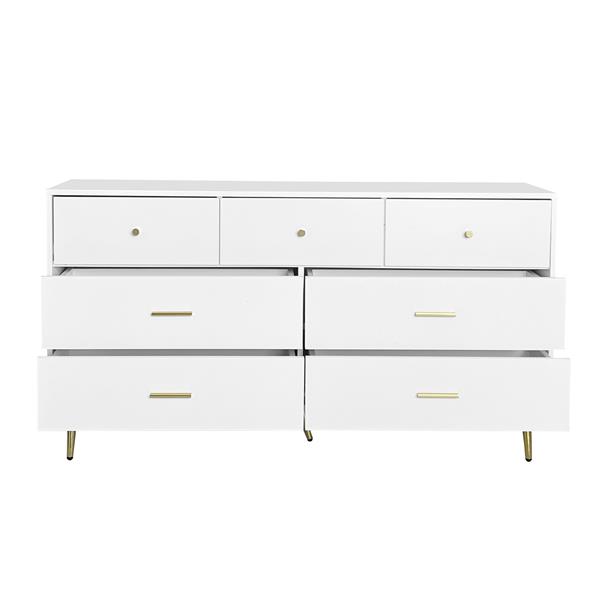 Seven Drawers Large Chest of Drawer Cabinet with Golden Handle and Golden Legs White Color