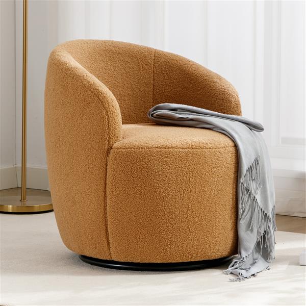 Teddy Fabric Swivel Accent Armchair Barrel Chair With Black Powder Coating Metal Ring,Khaki