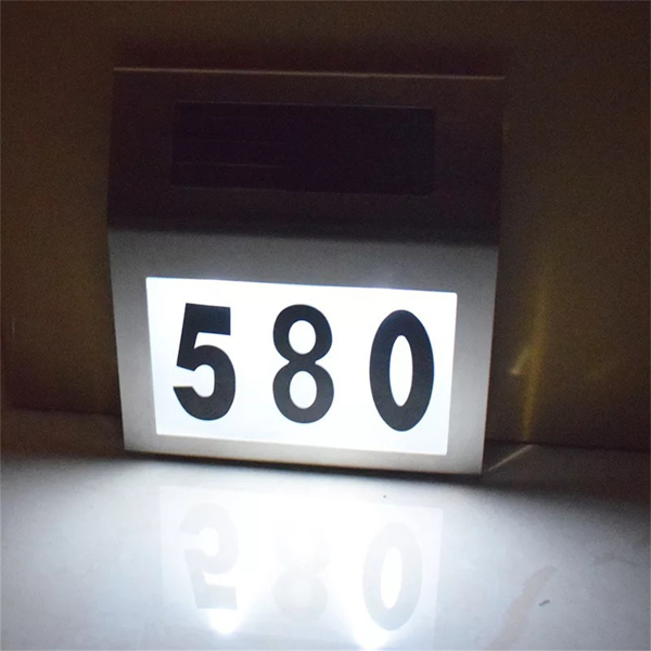 Solar Power LED Light Sign House Street Door Address Plaque Number Plate Lamp