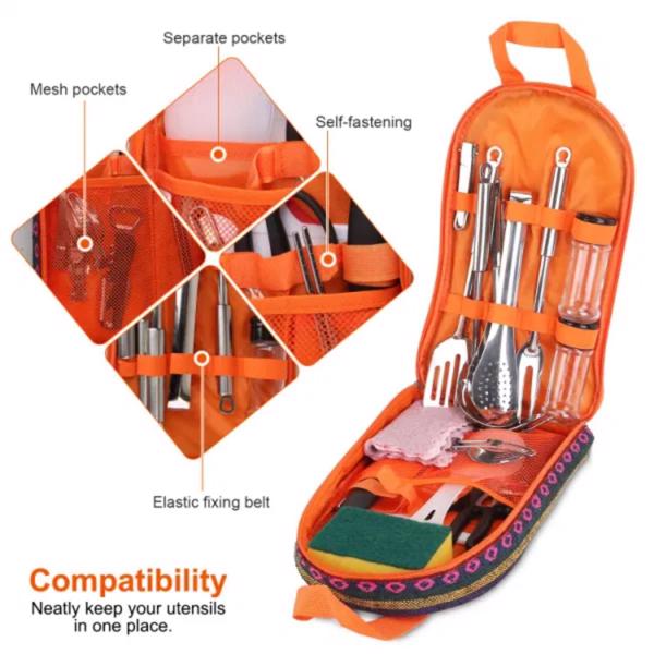 19Pcs Camping Cooking Utensil Kit Portable Picnic Cookware Outdoor Kitchen Equipment Gear Campfire Barbecue Appliances with Storage Bag(No shipments on weekends, banned from Amazon)