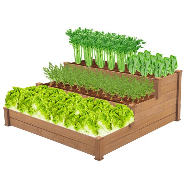 48.6 x 48.6 x 21in Raised Garden Bed Horticulture Outdoor Elevated Flower Box Tiered Garden Bed Wooden Vegetables  Brown