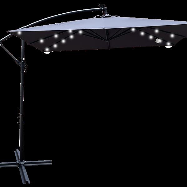 Square 2.5X2.5M Outdoor Patio Umbrella Solar Powered LED Lighted Sun Shade Market Waterproof 8 Ribs Umbrella with Crank and Cross Base for Garden Deck Backyard Pool Shade Outside Deck Swimming Pool