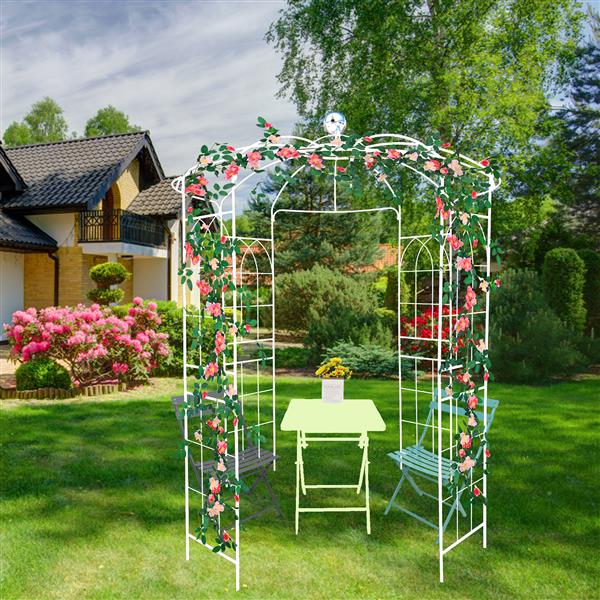 Metal Garden Arch Iron Garden Arbors Gazebo Dia 81.3'' x 114.2'' High Birdcage Shape Pergola Pavilion for Wedding Ceremony Cream White