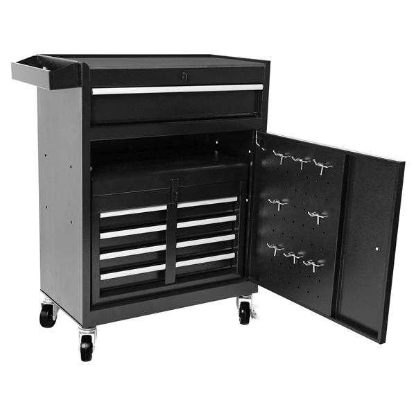 Rolling Garage Workshop Organizer Detachable 5 Drawer Tool Chest with Large Storage Cabinet and Adjustable Shelf, Black