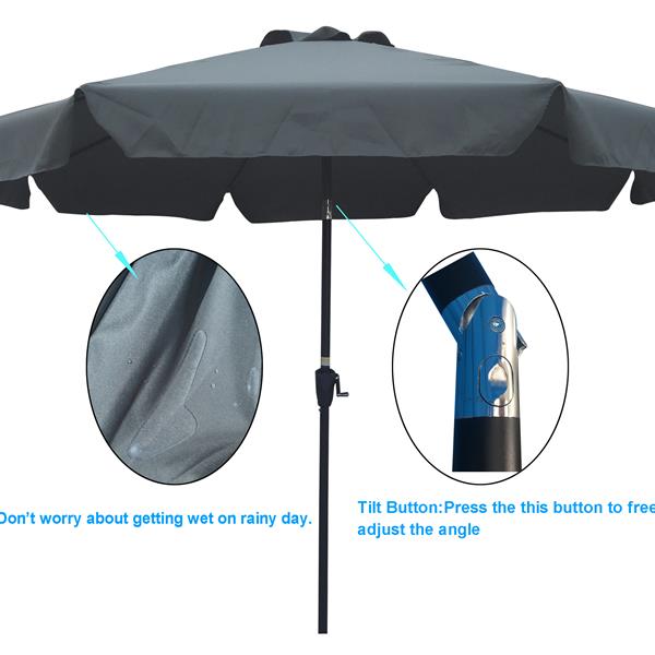 Outdoor Patio Umbrella 10FT(3m)  WITH FLAP ,8pcs ribs,with tilt ,with crank,without base, grey/Anthracite,pole size 38mm(1.49inch)