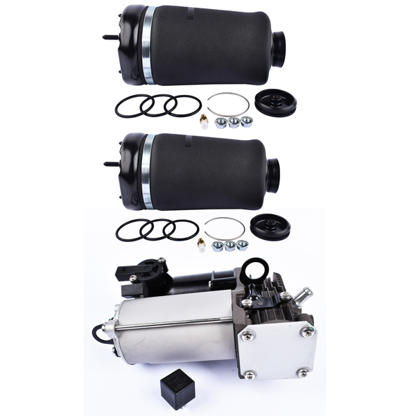 Pair Front Air Suspension Spring Bags + Compressor Pump for Mercedes-Benz GL-Class X164 GL350 GL450 GL550 M-Class W164 ML350 ML500 ML550 1643204313 1643200304