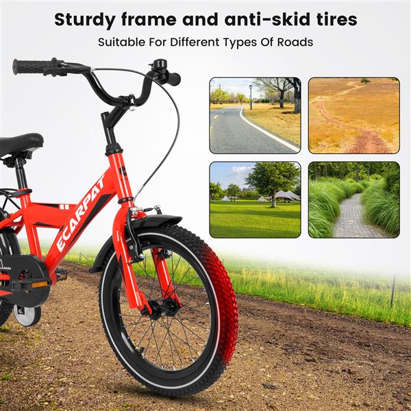 A14115 Kids Bike 14 inch for Boys & Girls with Training Wheels, Freestyle Kids' Bicycle with fender and carrier.