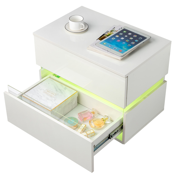 RGB LED Double Side Cabinet Bedside Table White