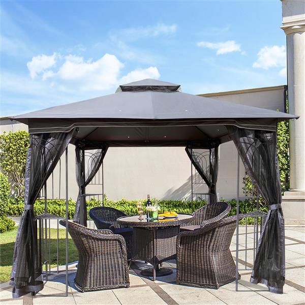 10x10 Outdoor Patio Gazebo Canopy Tent With Ventilated Double Roof And Mosquito net(Detachable Mesh Screen On All Sides),Suitable for Lawn, Garden, Backyard and Deck,Gray Top