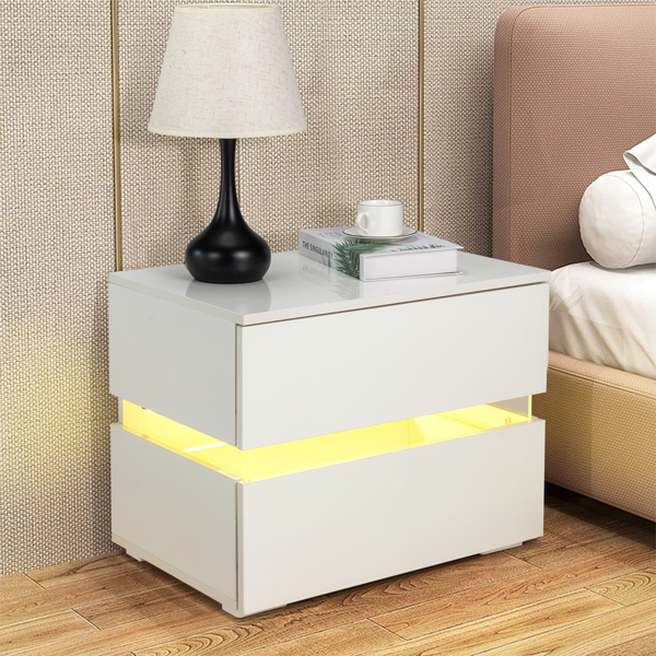 RGB LED Double Side Cabinet Bedside Table White