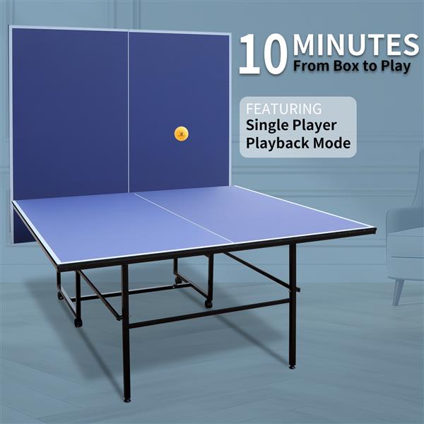 9ft Mid-Size Table Tennis Table Foldable & Portable Ping Pong Table Set for Indoor & Outdoor Games with Net, 2 Table Tennis Paddles and 3 Balls