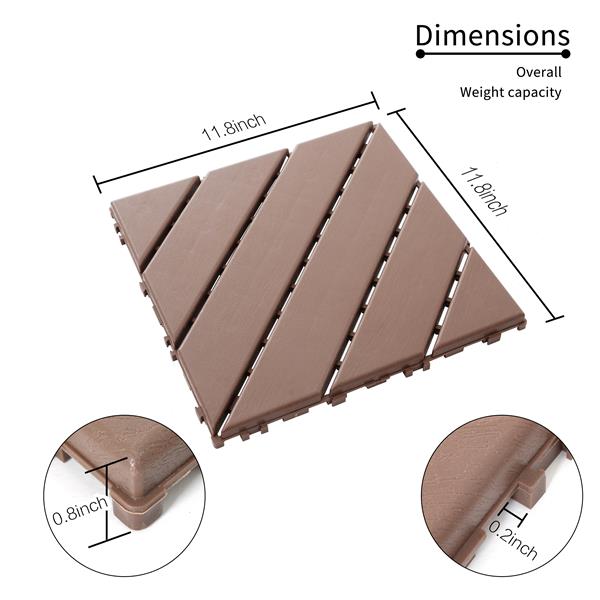 Plastic Interlocking Deck Tiles,44 Pack Patio Deck Tiles,12"x12" Square Waterproof Outdoor All Weather Use, Patio Decking Tiles for Poolside Balcony Backyard, Brown