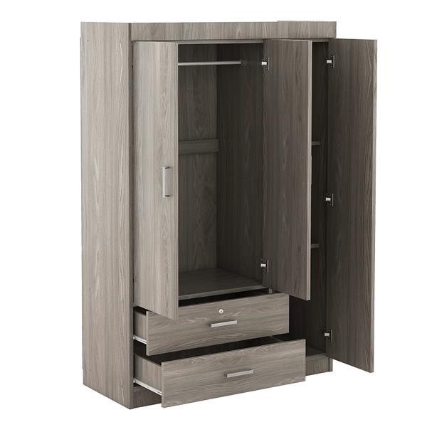 3-Door Mirror Wardrobe with shelves, Gray