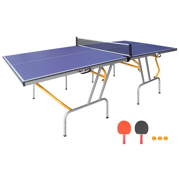 8ft Mid-Size Table Tennis Table Foldable & Portable Ping Pong Table Set for Indoor & Outdoor Games with Net, 2 Table Tennis Paddles and 3 Balls