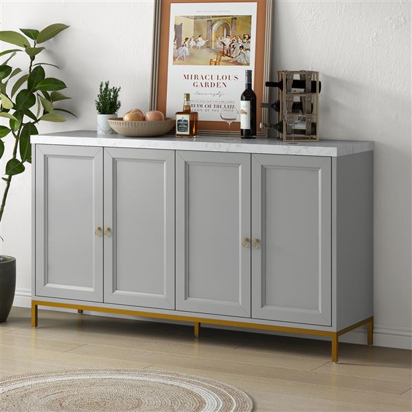 Modern Sideboard with Extra Large Storage Space with Metal Handles and Support Legs for Living Room and Dining Room (Light Grey)