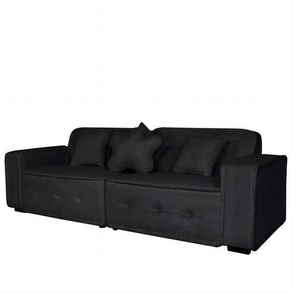 Black, Velvet cloth Modern Indoor Sofa With Three Pillows, 93.50"*35.23"*30.70"