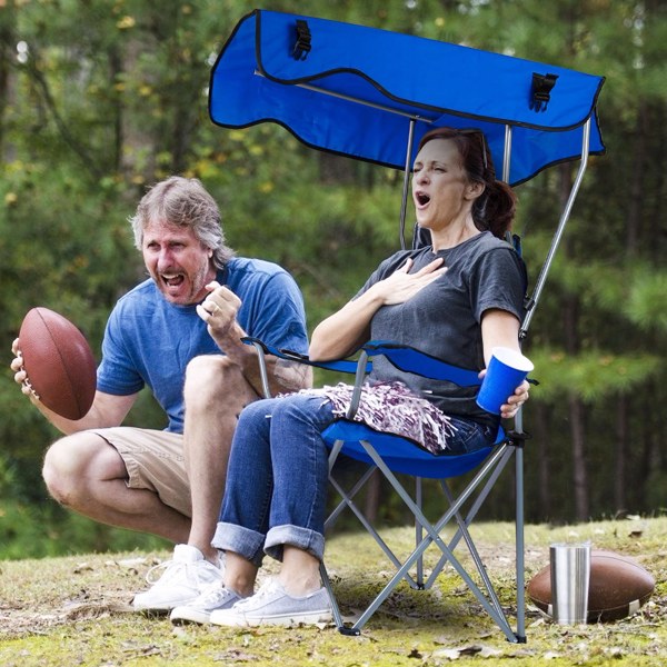 Camping Chairs with Shade Canopy for Adults, Foldable Portable Canopy Chair, Folding Lawn Outdoor Chair with Canopy for Beach, Camping, Support 330LBS--Blue（No shipment on weekends）