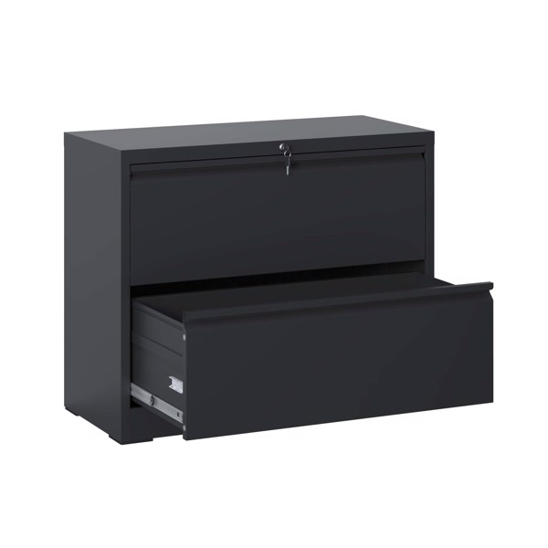 Lateral File Cabinet 2 Drawer, Black Filing Cabinet with Lock, Lockable File Cabinet for Home Office, Locking Metal File Cabinet for Legal/Letter/A4/F4 Size