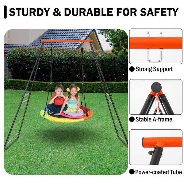 Metal Outdoor Garden Swing for Children, Porch Swing Frame, Heavy Duty A-Frame Children's Garden Swing, Swing Stand Frame for Yoga Hammock, Swing Support Only, Orange