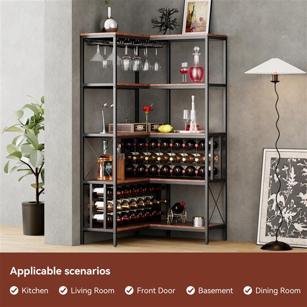 Corner Wine Rack Bar Cabinet Industrial  Floor Bar Cabinets for Liquor and Glasses Storage for Home Kitchen