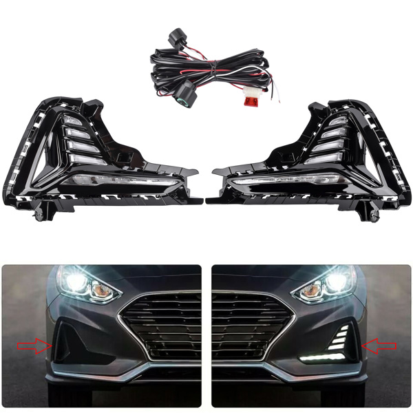 LED Fog Light DRL Lamps Cover Bezels Left & Right Side for Hyundai Sonata 2018-2019