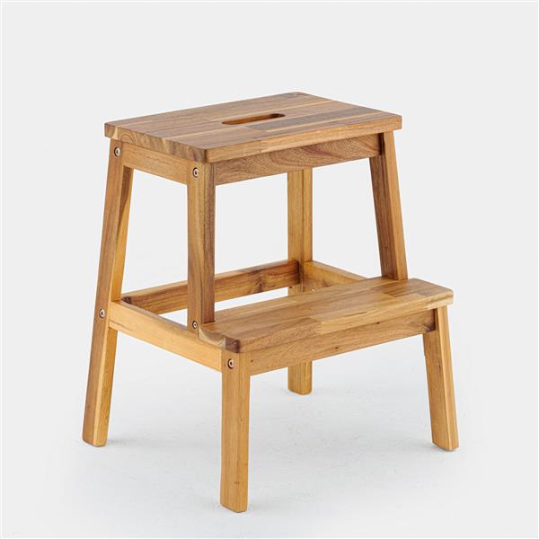 Acacia Wood Two Steps Stool Small Size Rectangle Top Best Ideas For Kitchen Living Room End Tables For Sofas Sub-stool for Living Room Bedside Strong Weight Capacity Upto 250 LBS