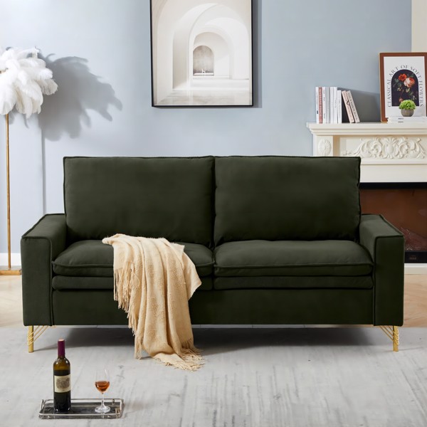 Green, Velvet Cloth Indoor Double Sofa With Metal Feet, 78.54"*31.69"*38.18"