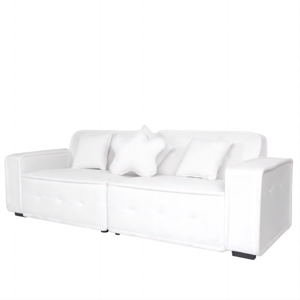 White, Velvet cloth Modern Indoor Sofa With Three Pillows, 93.50"*35.23"*30.70"