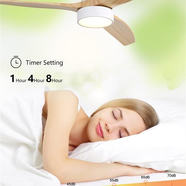 52 Inch Indoor Flush Mount Ceiling Fan With 3 Solid Wood Blades Remote Control Reversible DC Motor With Led Light