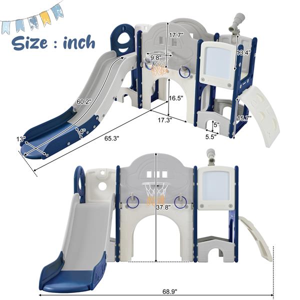 Kids Slide Playset Structure 9 in 1,  Spaceship Set with Slide, Arch Tunnel, Ring Toss, Drawing Whiteboardl and Basketball Hoop for Toddlers, Kids Climbers Playground