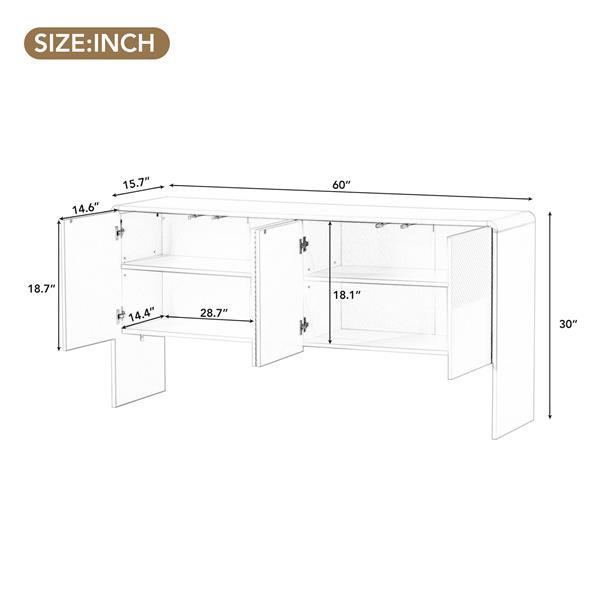 Minimalist Style 60"L Large Storage Space Sideboard with 4 Doors and Rebound Device for Living Room and Entryway (Apricot Cream)