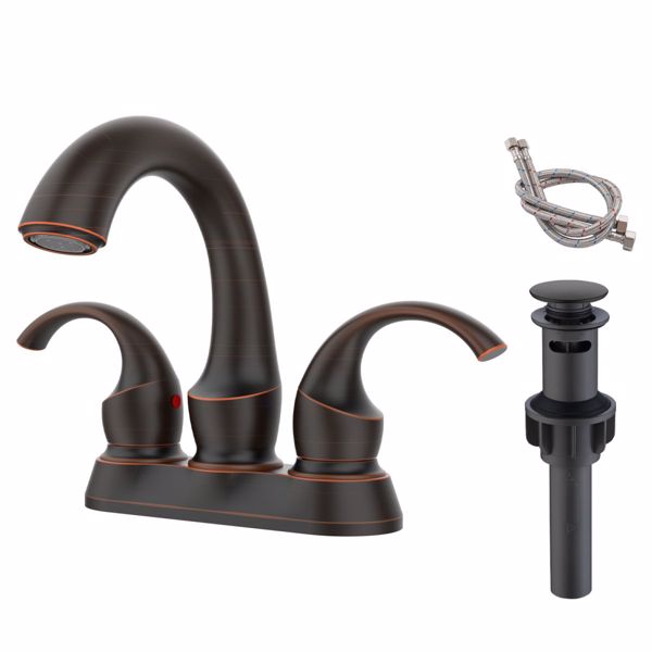 Bathroom Faucet 2-Handle Oil Rubbed Bronze with Aerator, Swan Style 4-inch Centerset Vanity Sink with Pop-Up Drain and Supply Hoses, FR4075-ORB