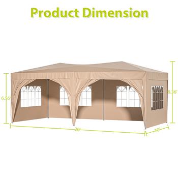 10\\'x20\\'Pop Up Canopy Outdoor Portable Party Folding Tent with 6 Removable Sidewalls + Carry Bag + 6pcs Weight Bag Beige