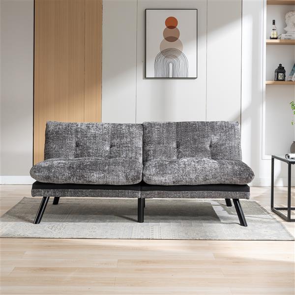 Convertible Sofa Bed  Loveseat Futon Bed Breathable Adjustable Lounge Couch with Metal Legs,Futon Sets for Compact Living Space  Chenille-Grey