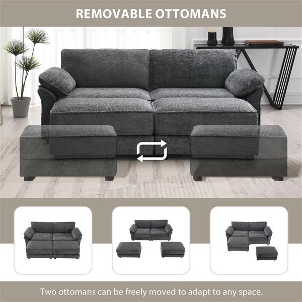 [VIDEO provided] [New] Free Combination Modular Convertible Sectional Sofa Bed Set, 4 Seat Upholstered Sleeper Corner Couch, Deep-Seat Loveseat with for Living Room, Office, Apartment,2 Colors