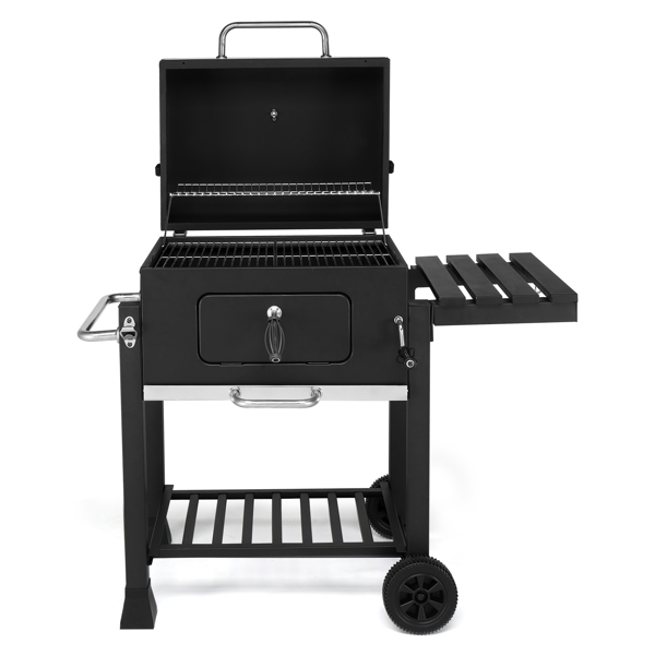 Charcoal Grill with Foldable Side Table and Wheels, Heavy-duty BBQ Grill for Outdoor Picnics Patio Garden and Backyard Grilling