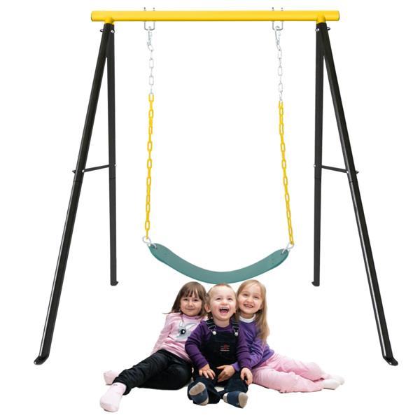 Metal Outdoor Garden Swing for Children, Porch Swing Frame, Heavy Duty A-Frame Children's Garden Swing, Swing Stand Frame for Yoga Hammock, Seat Included, Yellow