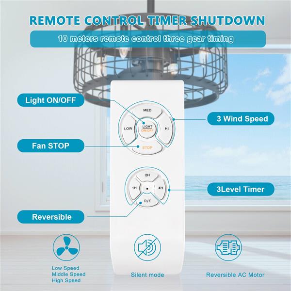 20.24" Caged Ceiling Fan with  Remote Control,Timer, 3 Speeds Indoor Ceiling Fan for Farmhouse, Bedroom Living Room(No include Bulbs)