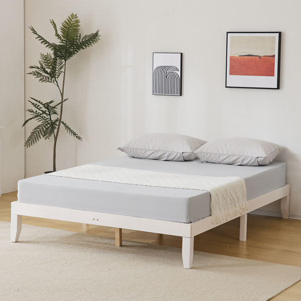 Basic bed frame Painted pine wood Washed white Full 189*136*30.5cm Wooden bed Single bed