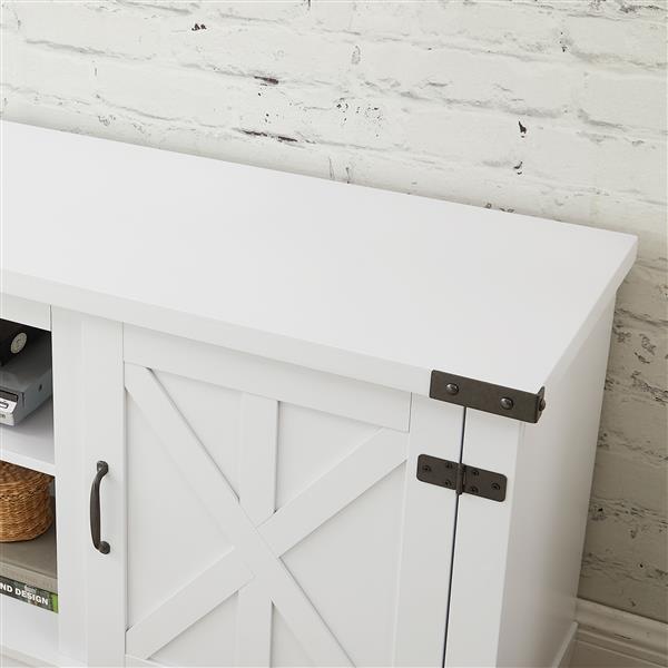 Modern Farmhouse TV Media Stand, Large Barn Inspired Home Entertainment Console, for TV Up to 70'', with Open Shelves and Closed Cabinets, White, 64.8"W*15.67"D*24.29"H