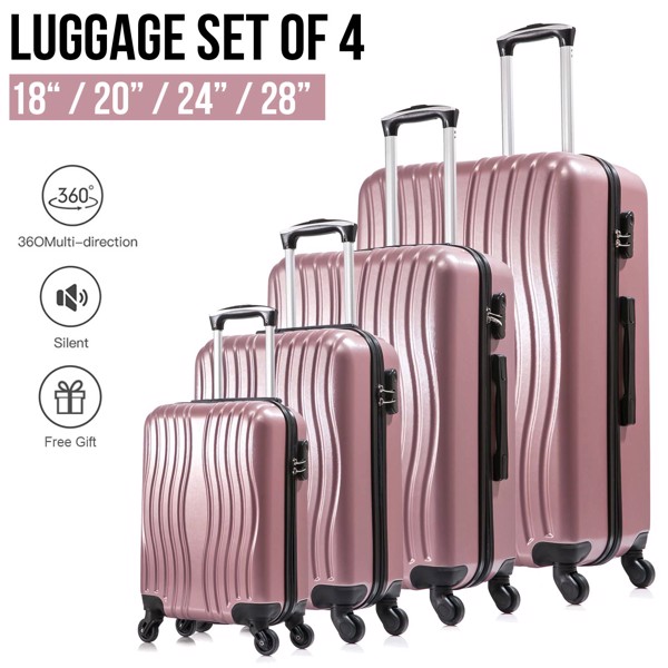 4 Piece Luggage Set PC Material Hard Shell  Suitcase with Spinner Wheels Lightweight Suitcase Set Silver