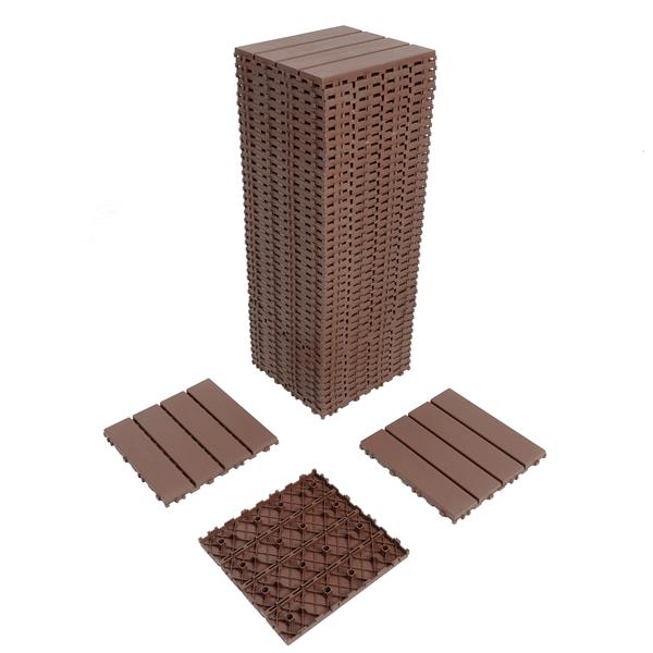 Plastic Interlocking Deck Tiles,44 Pack Patio Deck Tiles,12"x12" Square Waterproof Outdoor All Weather Use, Patio Decking Tiles for Poolside Balcony Backyard, Brown