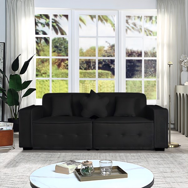 Black, Velvet cloth Modern Indoor Sofa With Three Pillows, 93.50"*35.23"*30.70"