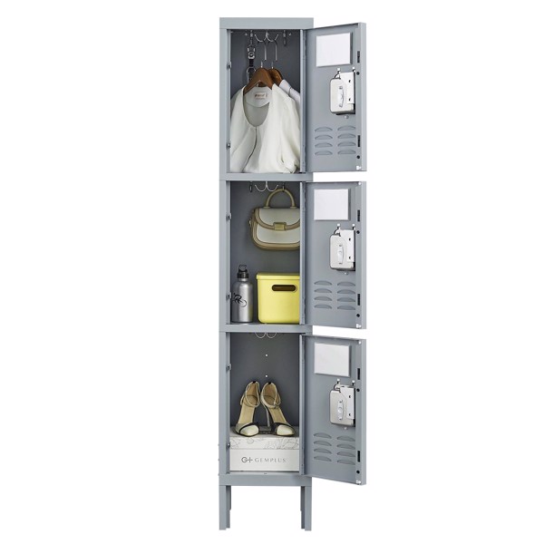 3 Door 66"H Metal Lockers With Lock for Employees,Storage Locker Cabinet for Home Gym Office School Garage,Gray 