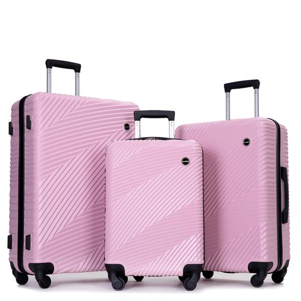 3 Piece Luggage Sets PC+ABS Lightweight Suitcase with Two Hooks, Spinner Wheels, (20/24/28) Pink