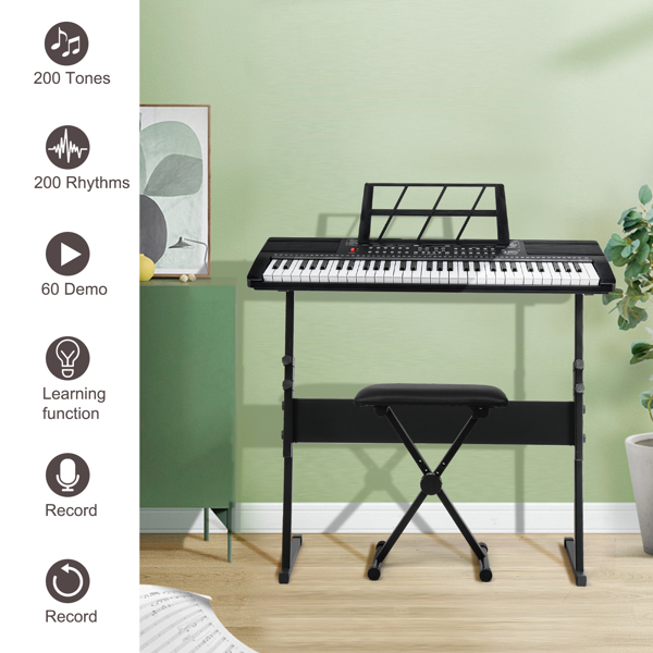 [Am à vendre] Glarry GEP-110 Clavier à 61 touches avec support de piano, banc de piano, haut-parleurs intégrés, casque, microphone, repose-partition, écran LED, 3 modes d'enseignement pour débutants